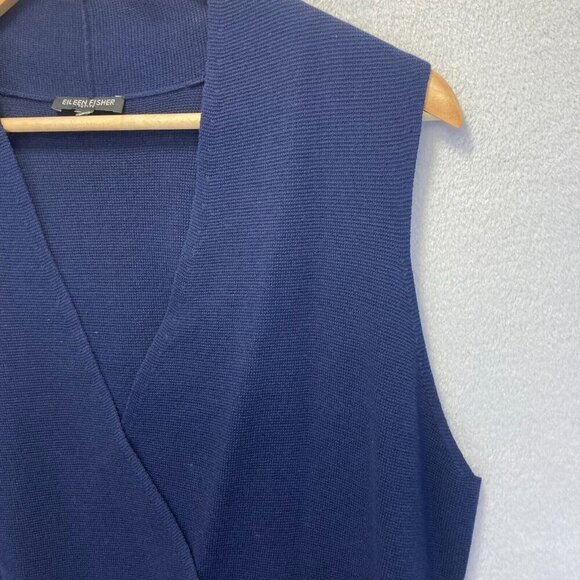 Eileen Fisher Open Front Knit Vest Size Petite Large PL Blue Sleeveless Cardigan - Picture 7 of 11